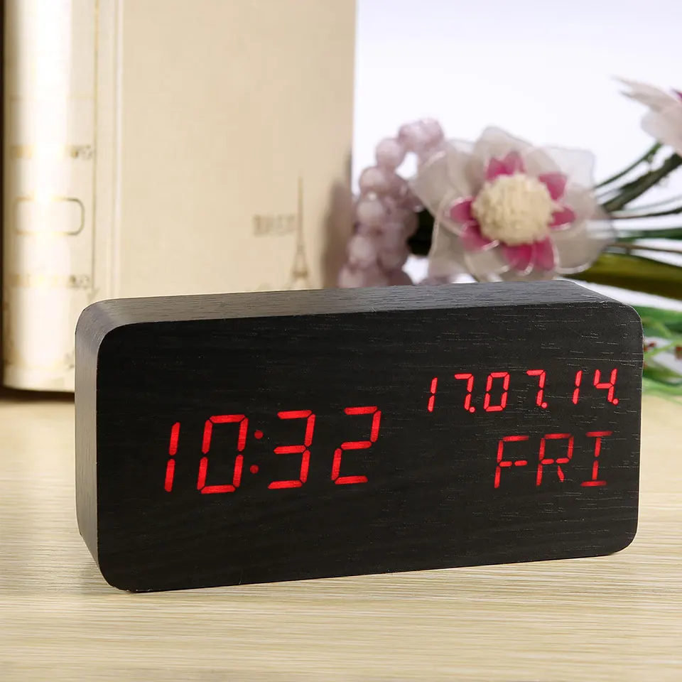 Деревянный стол будильник дисплей современные электронные цифровые
