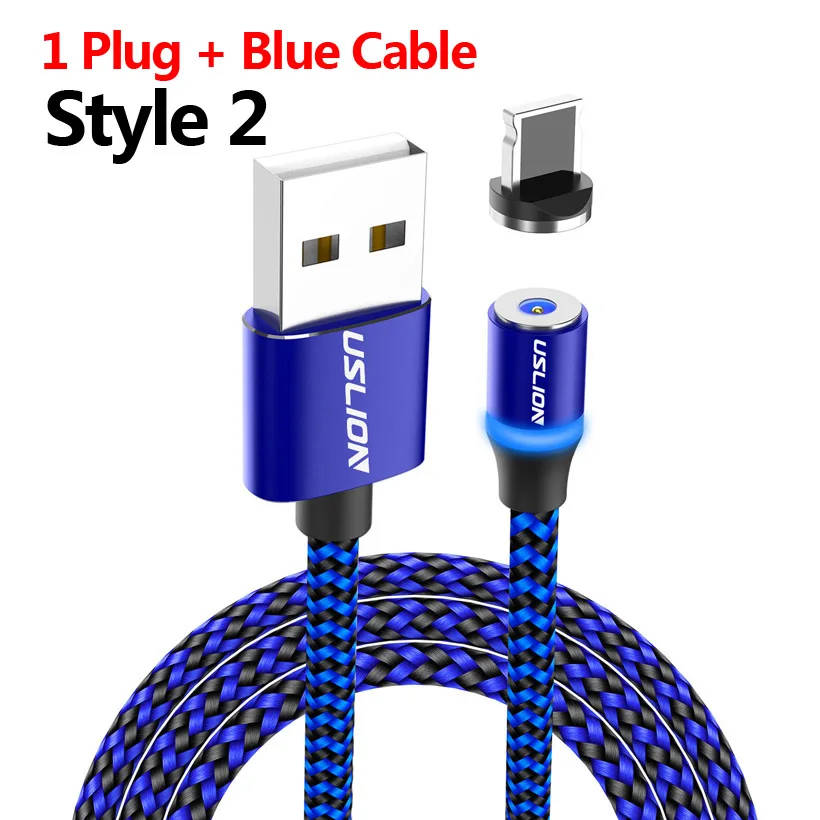 0069 Blue USLION Магнитный зарядный кабель Micro usb type C кабель для iPhone XR XS MAX Магнитный светодиодный кабель для зарядки USB C для samsung Xiaomi - Цвет: 0069 Blue