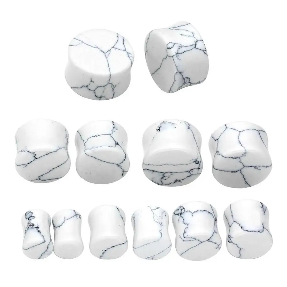 Белый Howlite камень ушной расширитель плоти тоннели органические Каменные лепестки пробки измерители носилки пирсинг ювелирные изделия Oreja 5 мм-25 мм