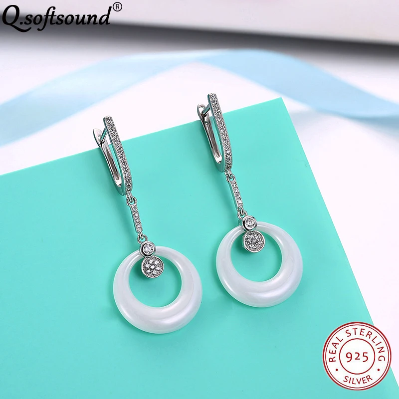 Женские керамические серьги-подвески круглые серьги из стерлингового серебра 925