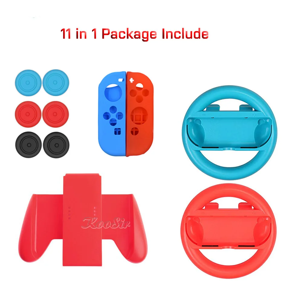 11 in 1 kit 11 в 1, аксессуары для переключателей, джойстик, джойстик, рулевые колеса, ручки, силиконовый чехол, аналоговые колпачки для nintendo Switch - Цвет: 11 in 1 kit