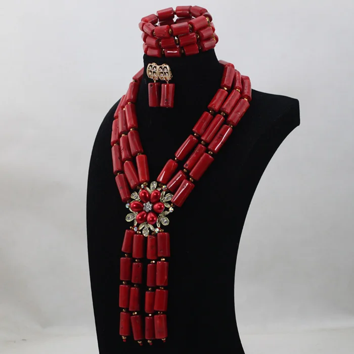 Великолепный винный длинный комплект ювелирных изделий из коралловых бусин для нигерийской африканской свадьбы и жениха. Бесплатная доставка CJ806.