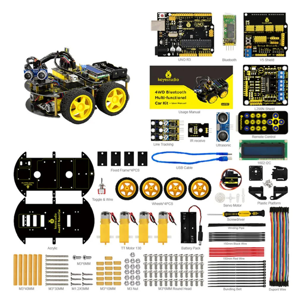 Keyestudio 4WD Bluetooth Мультифункциональный Автомобильный сборочный комплект для