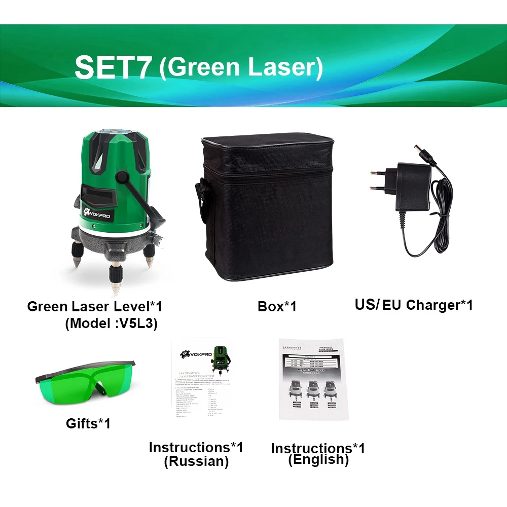 GREEN LASER 7 V5L3 Лазерный уровень с 5 линиями и 6 точками, 360 Поворотная Красная Зеленая линия, автоматическая самонивелирующаяся наружная, может использоваться приемник, наклонная автоматическая линия - Цвет: GREEN LASER 7 V5L3