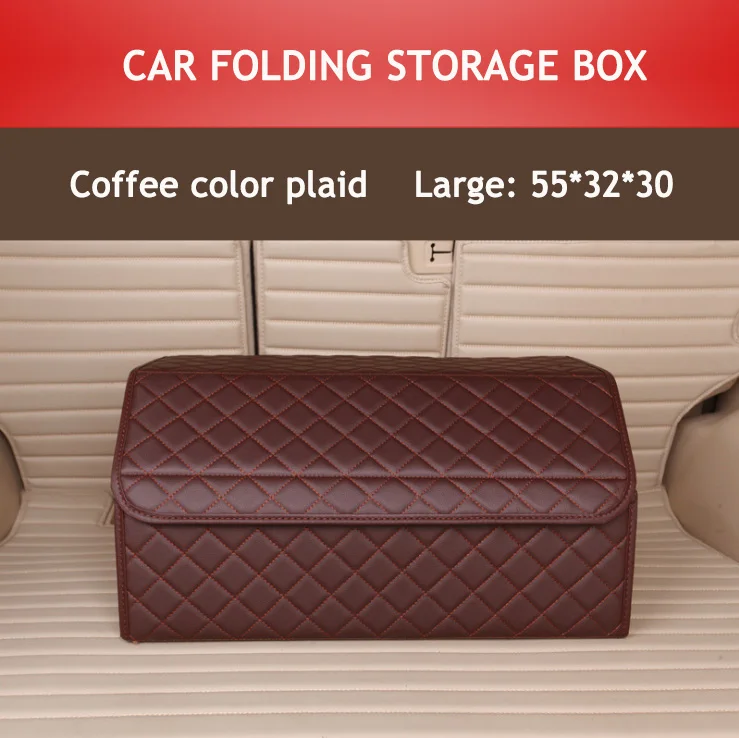 Coffee plaid-L Автомобильные органайзеры для багажника из искусственной кожи, водонепроницаемая складная переносная сумка для хранения инструментов, органайзер в клетку, автомобильная складная коробка для хранения - Цвет: Coffee plaid-L