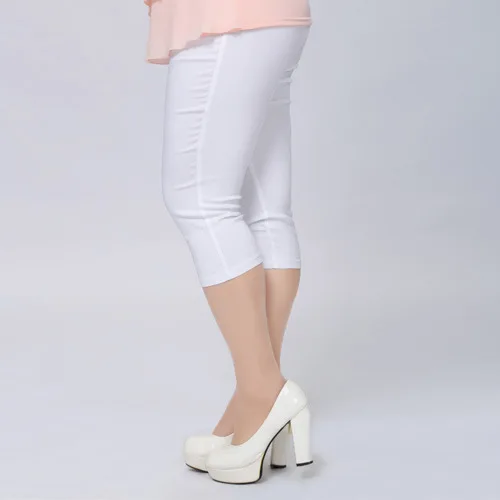 Белый TUHAO, женские эластичные брюки размера плюс, 6XL, 5XL, 4XL, хорошее качество, очень большой размер, женские Капри, брюки, супер эластичные летние брюки, YB02 - Цвет: Белый