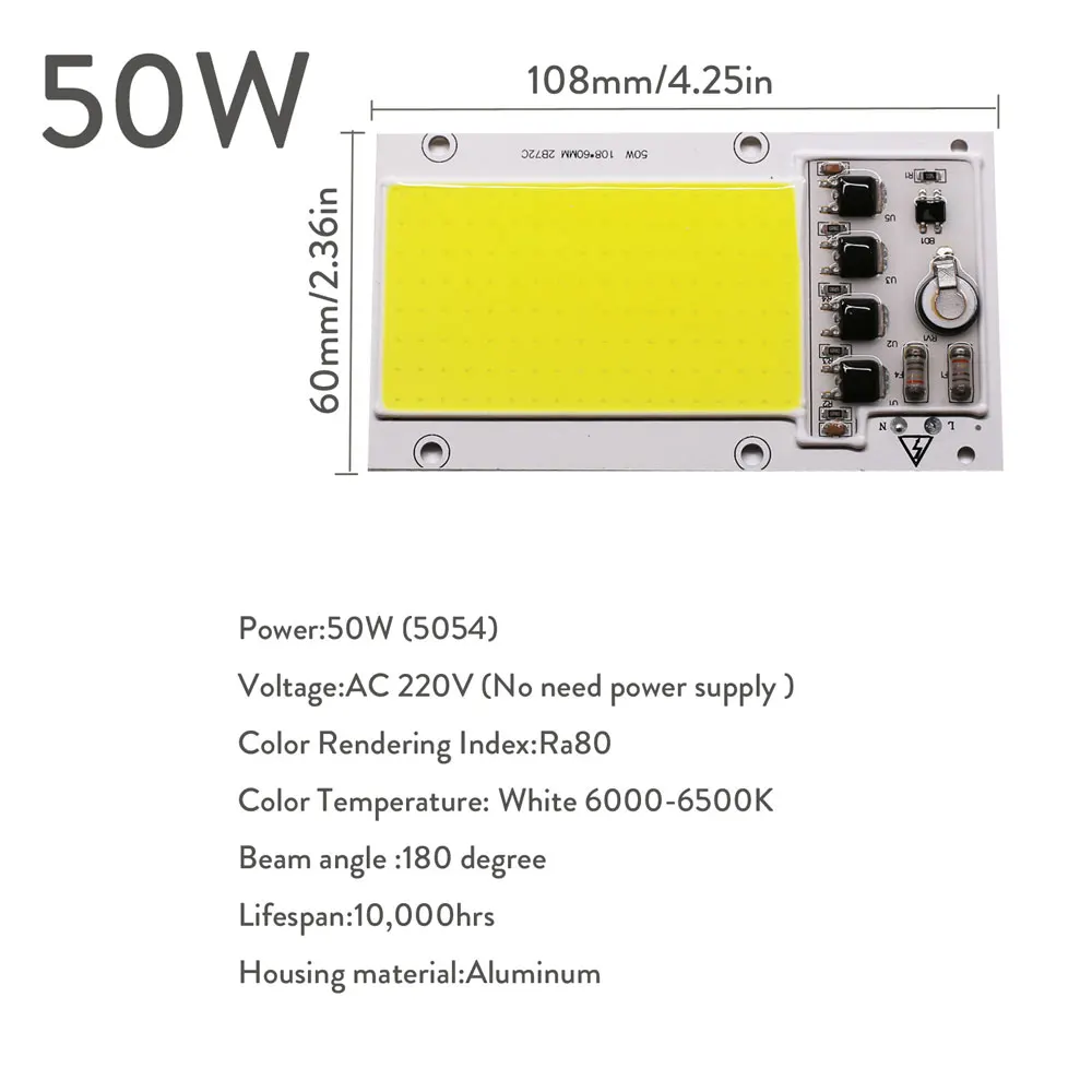 Type 2 50W 20 Вт, 50 Вт, 100 Вт, 150 Вт, COB, умный IC светодиодный чип, шарик, лампа без необходимости, драйвер, холодный белый, высокая мощность, AC 220 В, для DIY, прожектор, прожектор - Испускаемый цвет: Type 2 50W