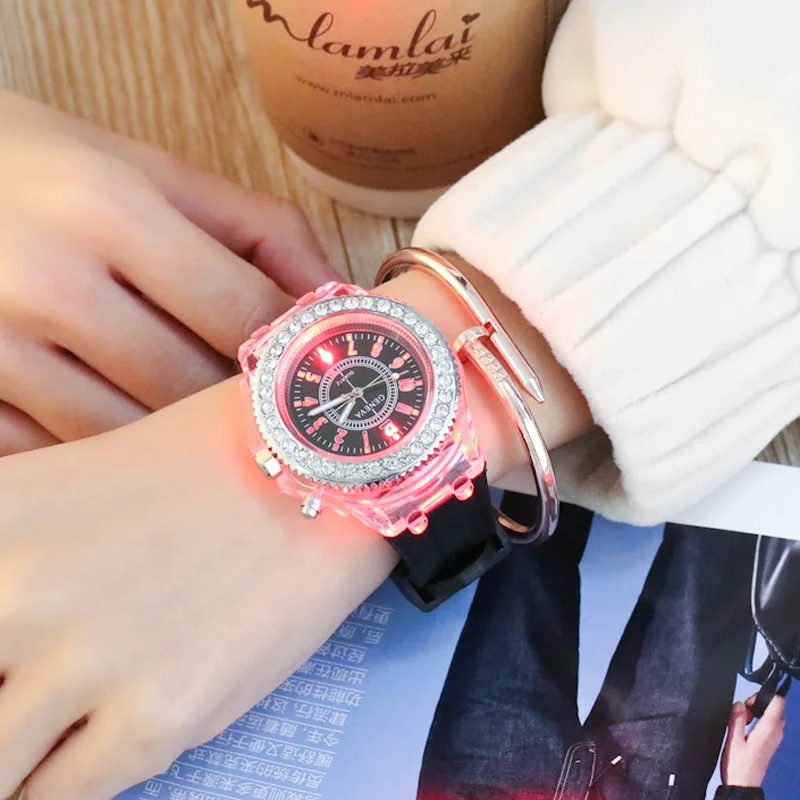 Geneva 2017 стразы светящиеся светодиодные спортивные часы женские кварцевые