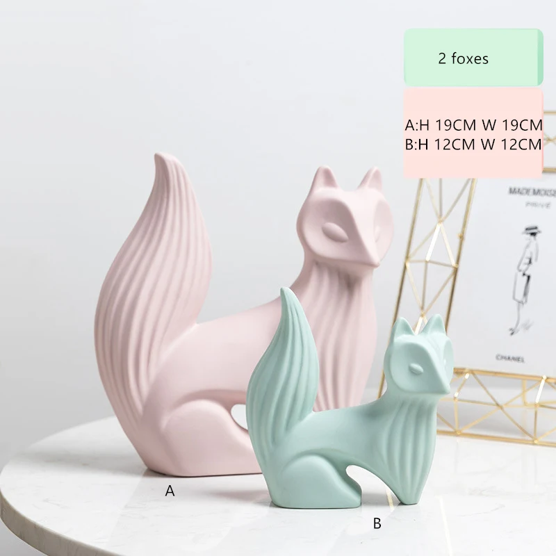 2 foxes Европейская керамическая эмалированная фигурка животного, кошка, лиса, олень, ананас, фигурки, Декор для дома, аксессуары, миниатюры, ремесла - Цвет: 2 foxes
