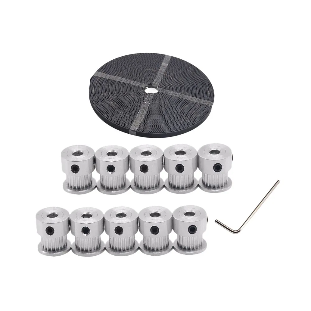

Free shipping 10pcs 20teeth GT2 Timing Pulley Bore 5mm + 10M High quality GT2 timing Belt for 3D printer