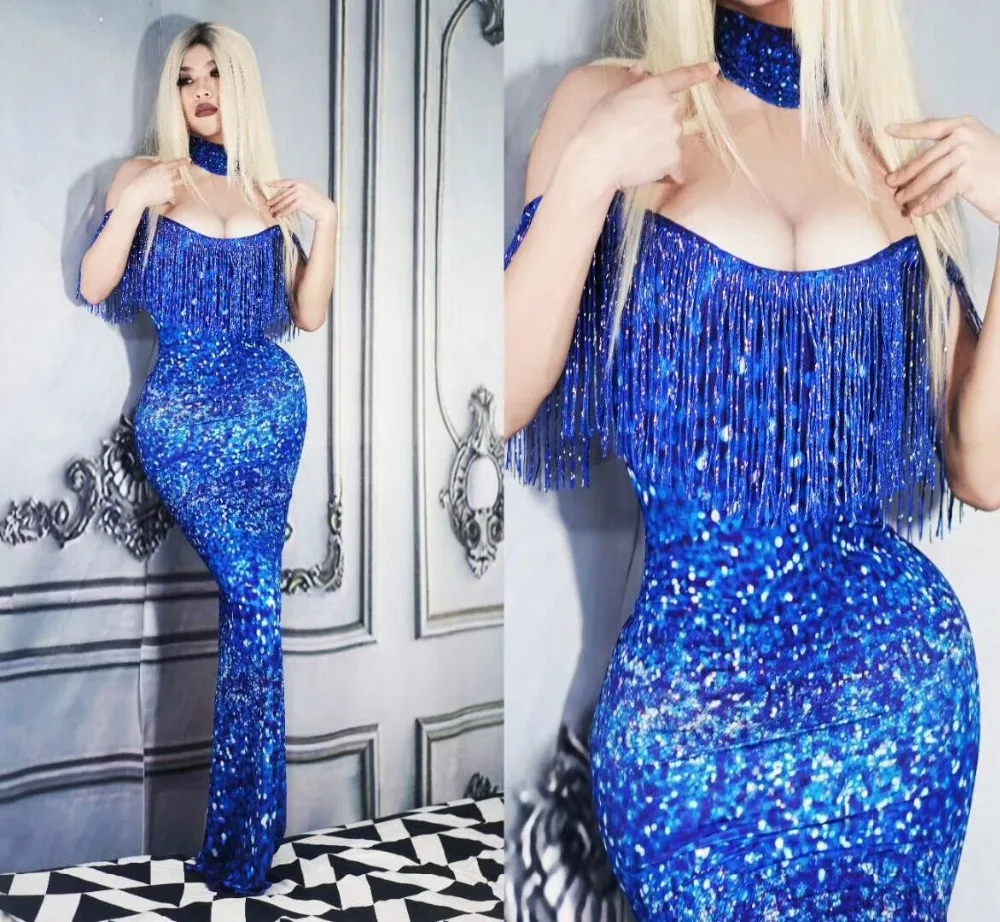 Free Shipping New High Elastic Print Off The Shoulder Long Bodycon Dress DJ Party Singer Costumes | Женская одежда