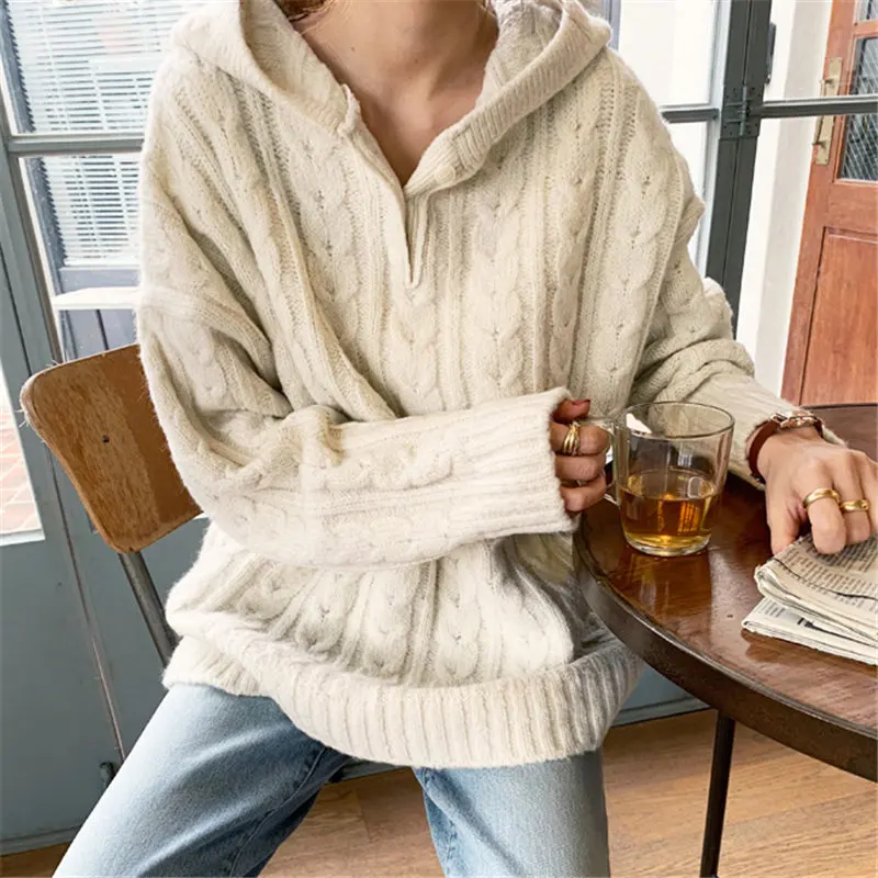 Alien Kitty 2019 Hot Fresh Knitted Simple Elegant Regular Hooded Autumn Thick Student Solid Loose Casual Full-Sleeved Sweaters | Женская