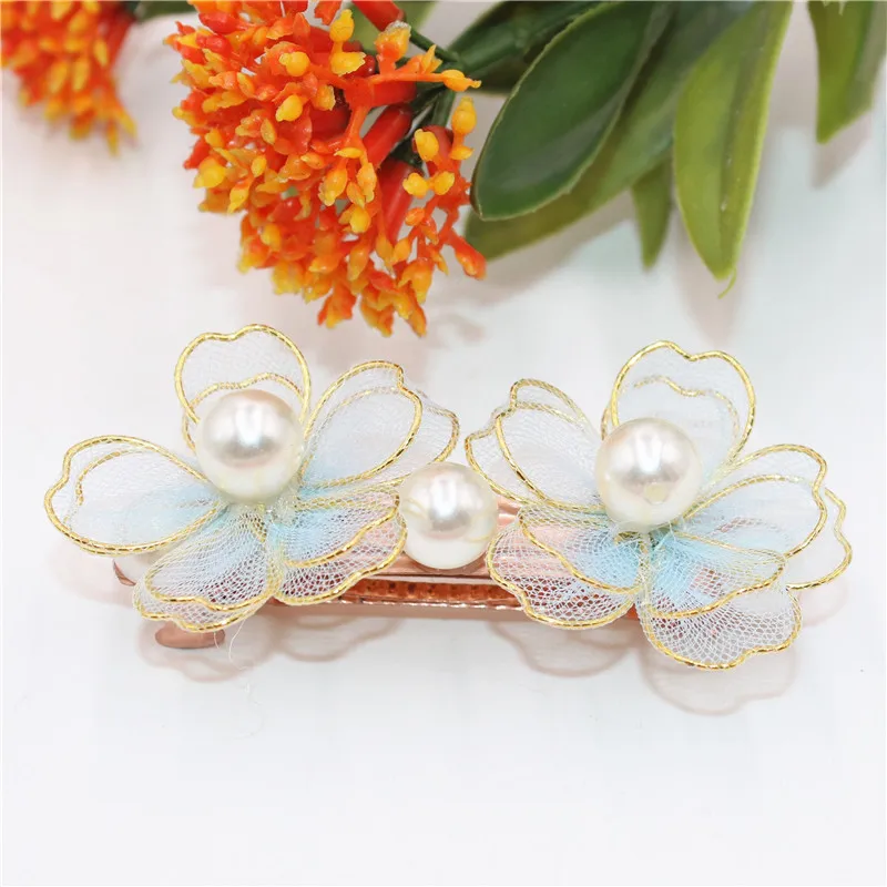 2 шт./партия красивые цветущие шифоновые Цветочные заколки для волос с большим