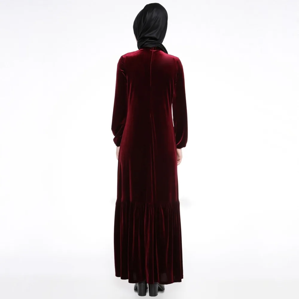 Islamic Clothing Gold Velvet Ribbons Lace Up Muslim Women Mermaid Dress Turkish Robe Abaya Maxi Vestidos With Pocket Arab Caftan |