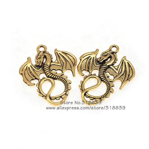 Antique Gold Амулеты С Животными и Драконами, Четыре Вида Расцветки, Винтажные Амулеты С Летающими Крылатыми Драконами Из Сплава Цинка, Ювелирные Амулеты Талисманы С Животными, 20шт/лот, 27*35мм 6486 - Окраска металла: Antique Gold