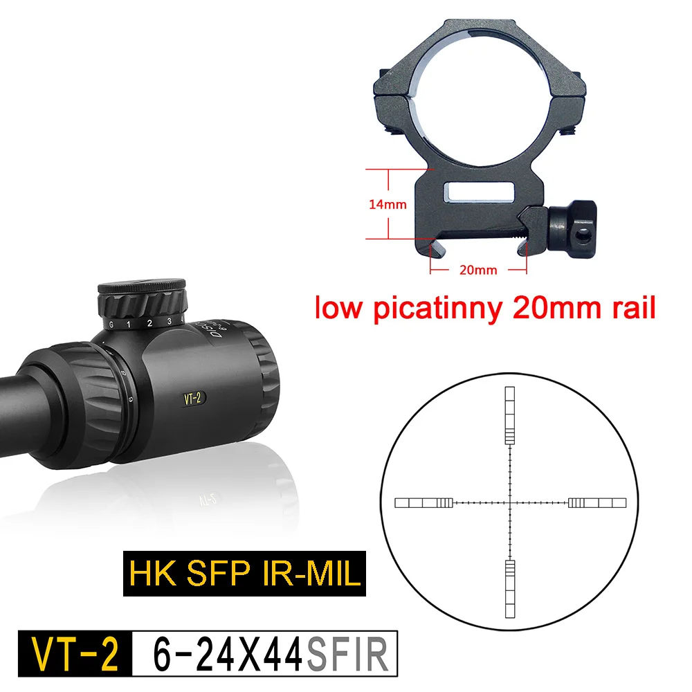 2low picatinny 20mm Discovery VT-2 6-24x44 SFIR Mil-dot оптический прицел с подсветкой - Цвет: 2low picatinny 20mm