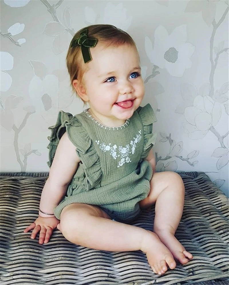 Однотонный комбинезон с оборками для новорожденных девочек Летний милый без