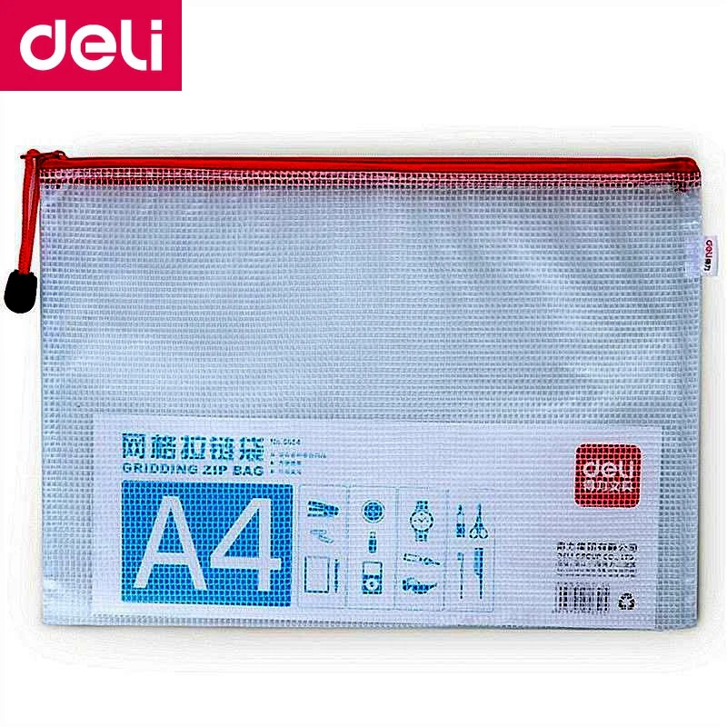 10PCS/LOT Deli 5654 A4 Gridding zip bag 240x330mm File pocket folder documents mixed color wholesale | Канцтовары для офиса и