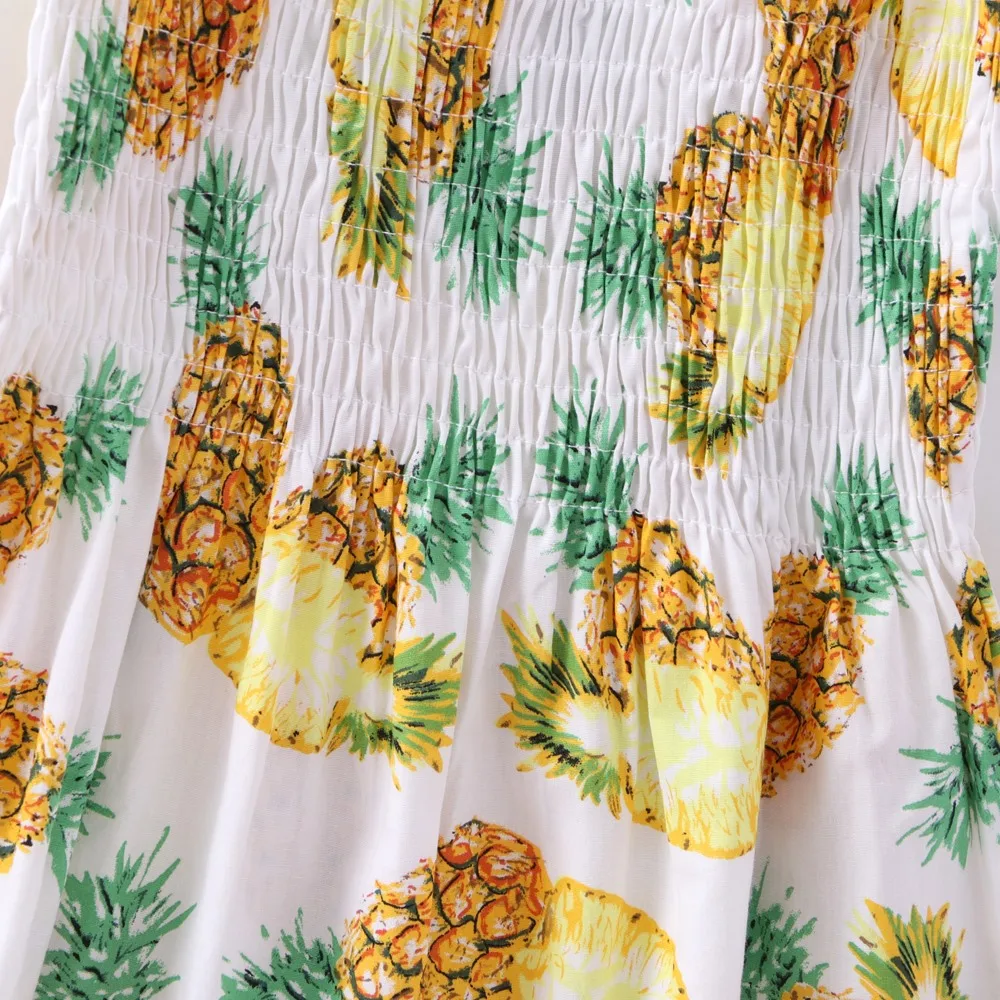 2021 Summer New Baby Clothes Girl PineApple Printed Cool Kid Costume Causal Loose Cute Dress BABY Ruched Party Dresses | Детская одежда
