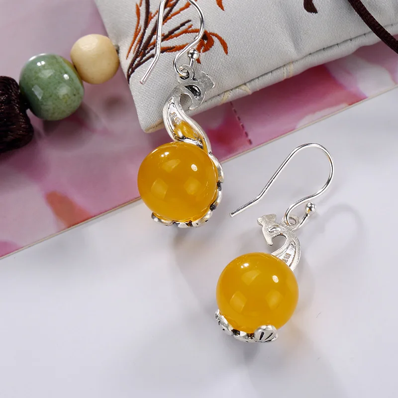 Yellow BALMORA 1 пара 990 чистого серебра халцедон& Имитация жемчуга Серьги в виде павлина для женщин женские модные ювелирные изделия Brincos JWE1052 - Окраска металла: Yellow