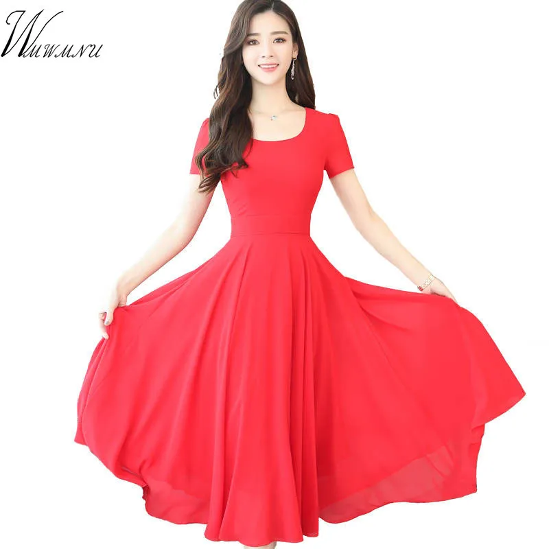 Женское шифоновое платье трапеция Элегантное Длинное однотонное средней длины с