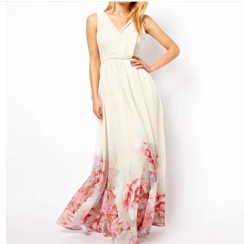 Женское платье с цветочным принтом розовое пляжное треугольным вырезом летние