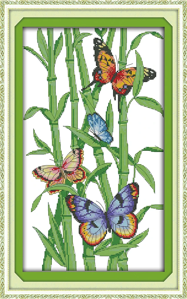 Вышивка с бабочками и бамбуками Набор для вышивки крестом aida 14ct 11ct холсты стежков