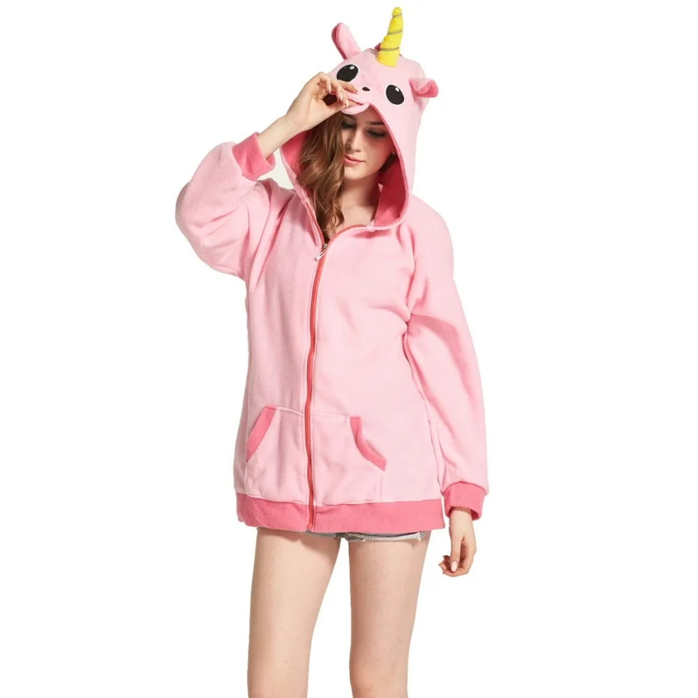 Unicorn Pink Единорог Для женщин Для мужчин толстовки с капюшоном с рисунками животных из мультфильмов куртка с изображением покемона Пикачу, стежка Косплэй костюмы на молнии Gardigan кофты - Цвет: Unicorn Pink