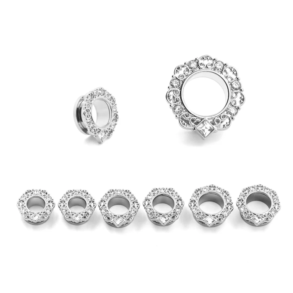 New Crystal Stainless Steel Screw 3pairs Ear Plugs Gauge Flesh Tunnel Piercing Hollow Stretcher Expander Body Jewelry | Украшения и