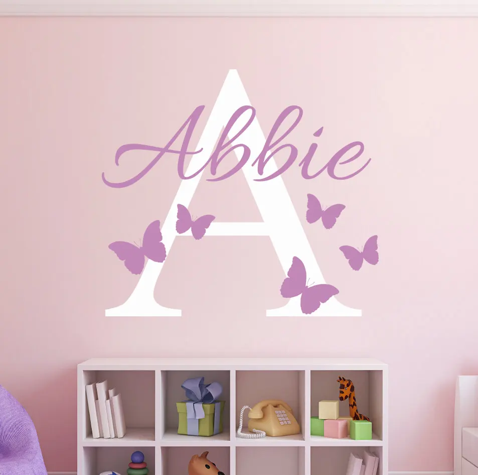 

Personalized Name Vinyl Wall Stickers Butterflies Baby Girl's Room Decor Nursery Wall Decals For Kids Room Mural Wallpaper JW018