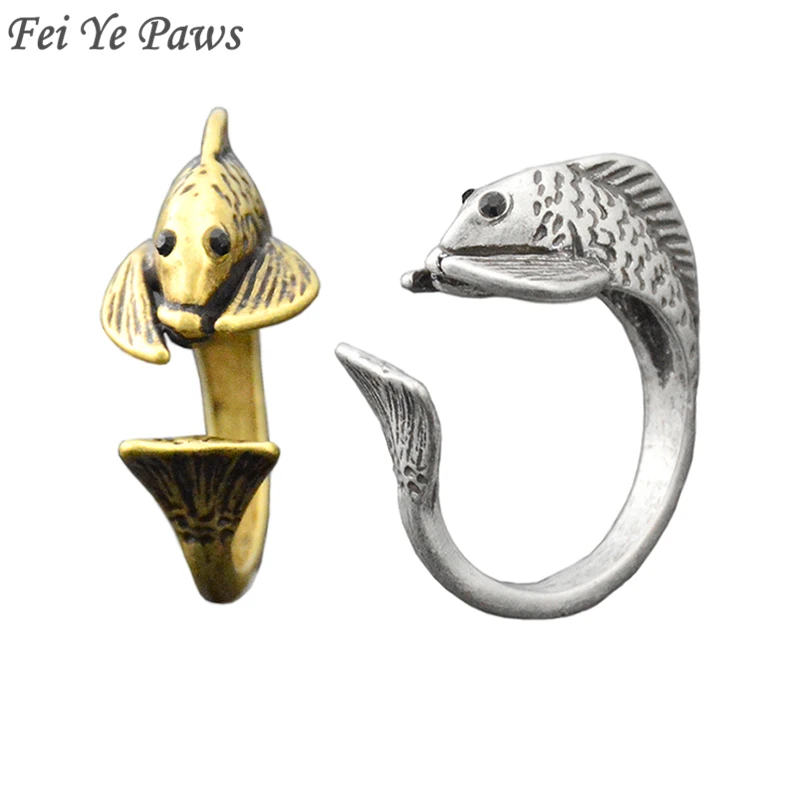 Винтажное кольцо Rerto в стиле панк для мужчин хиппи регулируемые кольца виде рыб и