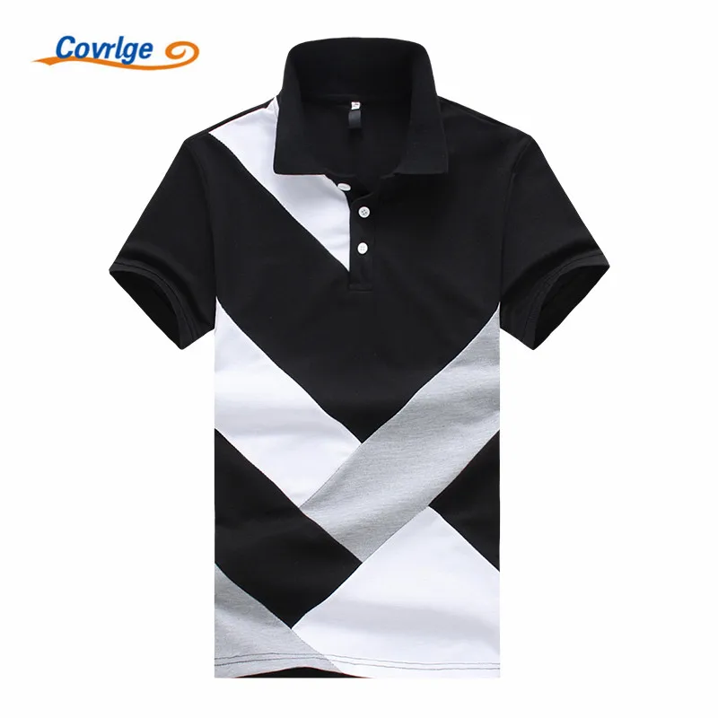 

Covrlge 2019 Summer New Men's PoloShirt Fashion Casual Cotton High Quality Short Sleeve PoloShirts Black White Tops Male MTP060