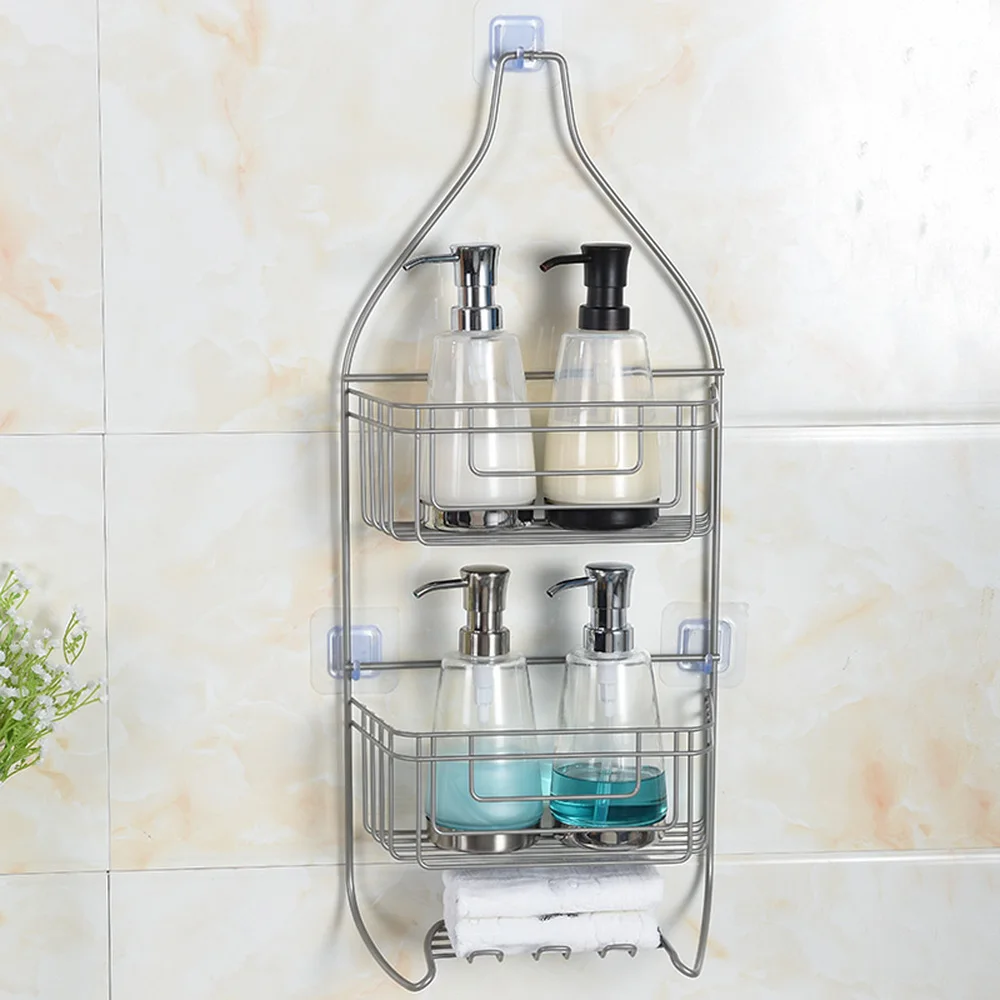 Полки для ванной не перфорированные 2 слоя стеллаж хранения присоска настенный