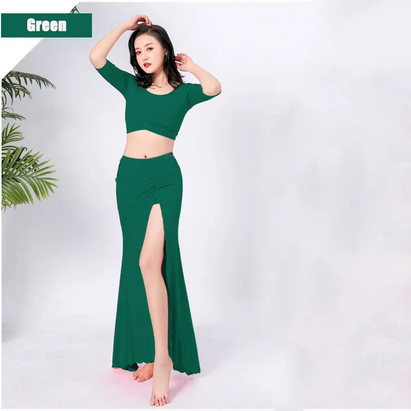 Green Костюм для занятий танцами живота Женская одежда 10 цветов Модальная Одежда для танцев 2 шт. для танца живота Восточная - Цвет: Green