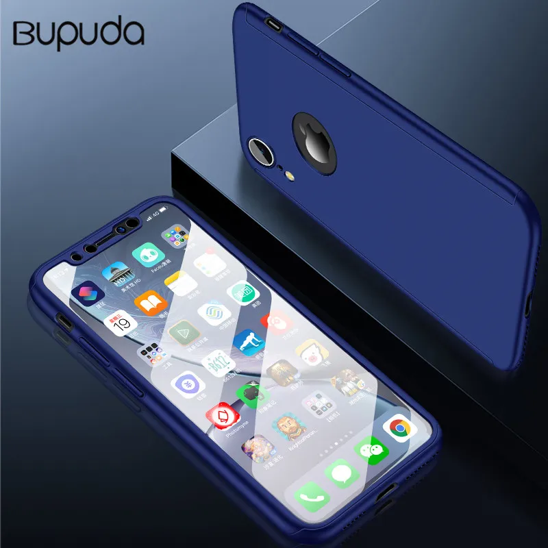 Blue 360 Полный Чехол для iPhone X XS XR XS MAX защитный чехол для iPhone5 5S SE 6 6s 7 8 Plus чехол для телефона со стеклом - Цвет: Blue