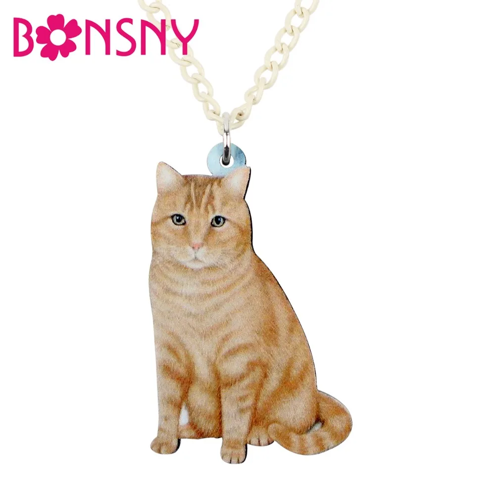 Bonsny акриловое ожерелье в виде сидящего оранжевого кота подвесная цепочка чокер