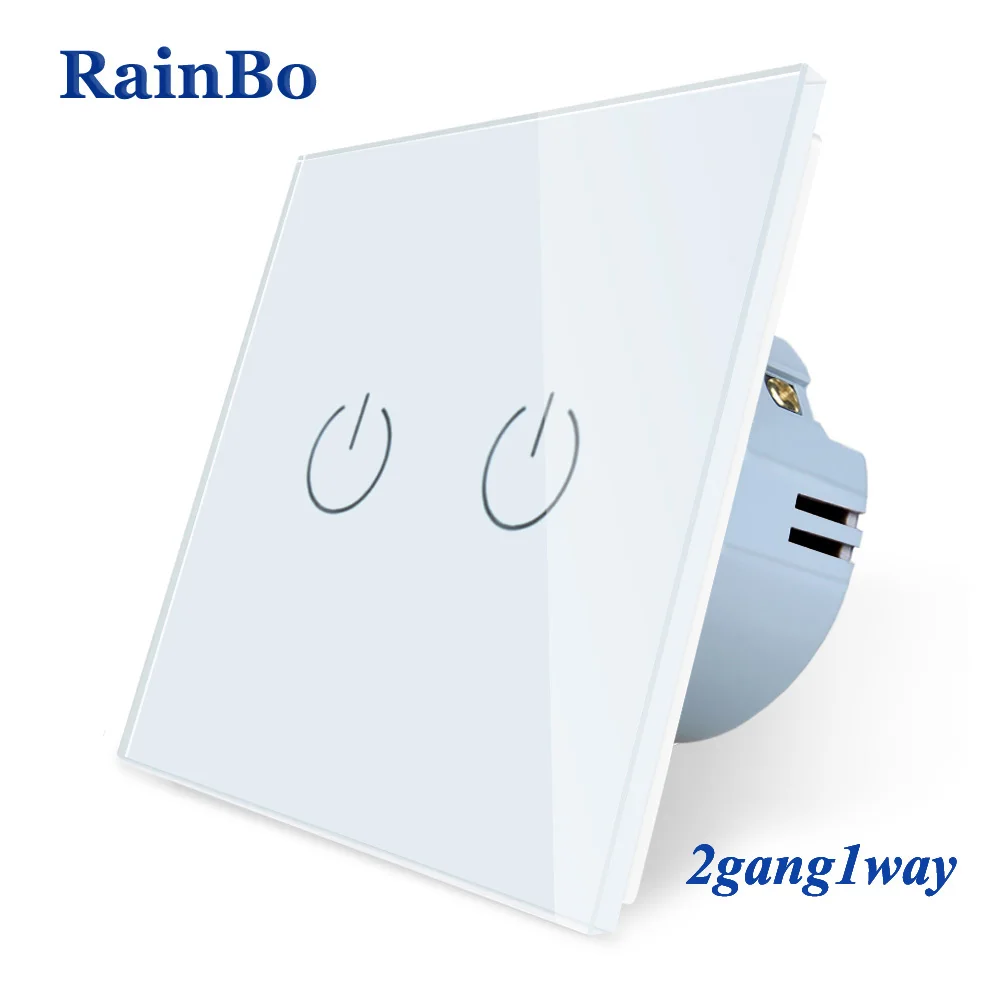 Rainbo Фирменная Новинка Кристалл Стекло Панель стена ЕС Стандартный 110~ 250 В сенсорный выключатель Экран настенный выключатель света 2gang1way A1921W/B