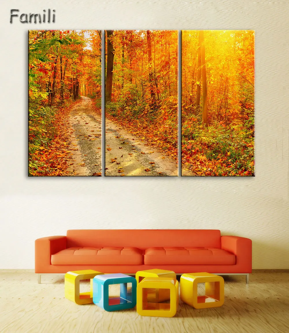 Набор картин без рамы Осенний пейзаж 3 шт. | Дом и сад
