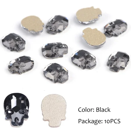 Black 10 шт Череп кости Стразы для кристаллы для ногтей плоская задняя часть камень Хэллоуин Шарм 3D дизайн ногтей украшения аксессуары CH876-1 - Цвет: Black