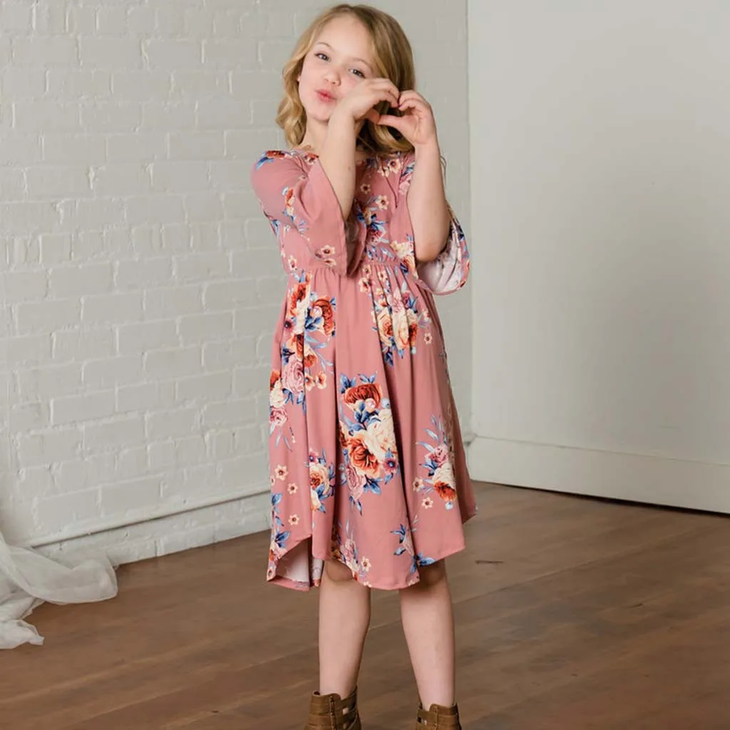 Платье для мамы и дочки Летнее Детское платье с короткими рукавами цветочным