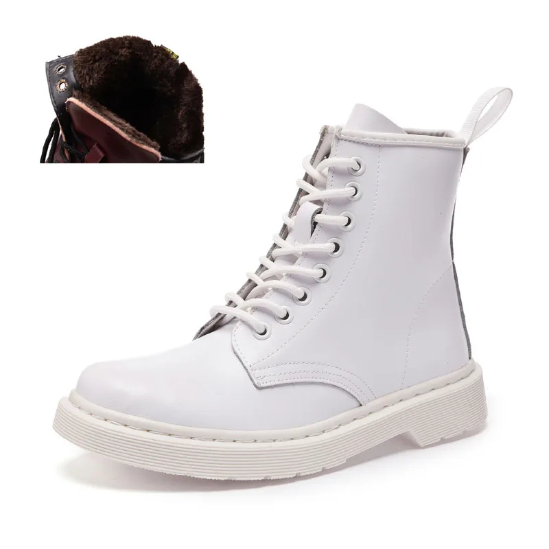 All White Plush Ботинки на платформе; сезон осень-зима; женские повседневные ботильоны; женская кожаная обувь на шнуровке; женские зимние белые ботинки; Botas Zapatos de Mujer - Цвет: All White Plush
