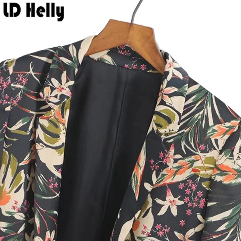 LD Helly Винтаж Для женщин Пиджаки для куртка мода листьев цветочные печатных Офис