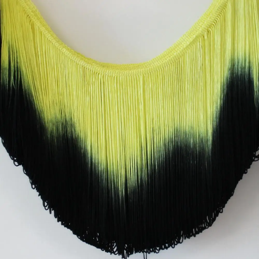 YACKALASI, 5 ярдов, Dip Dye, бахрома, кисточка, район, латинское платье, макраме, кружево, Самба, Одежда для танцев, отделка, шитье, отделка, желтый, Blk, 25 см - Цвет: Yellow Black