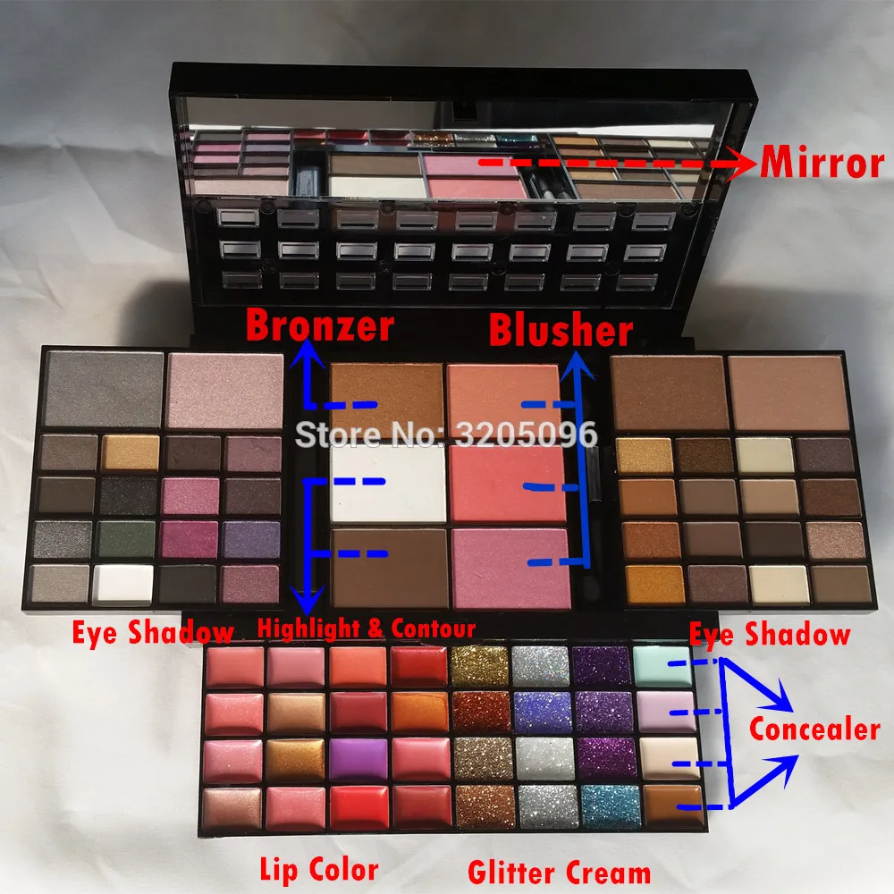 74 цвета макияж наборы коробка Профессиональный блеск матовые тени для век губная