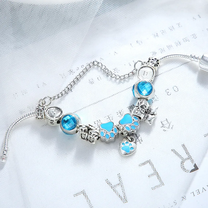 Роскошные Синие хрустальные кошачьи коготь милые бусины сердце Висячие подходят