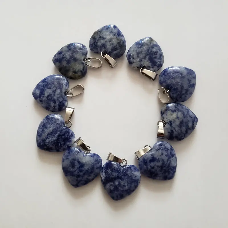 sodalite stone Модные высококачественные подвески в виде сердца из натуральных камней для изготовления ювелирных изделий diy, 30 шт./лот - Окраска металла: sodalite stone