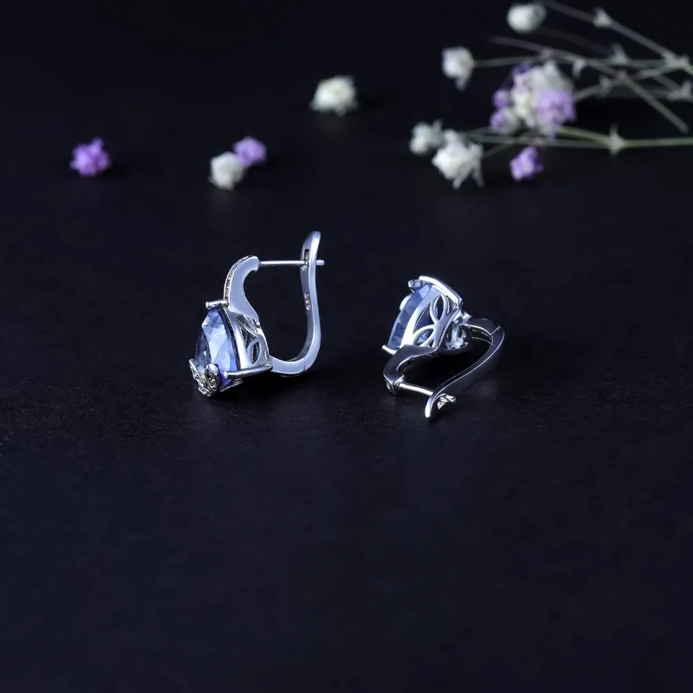 Серьги-гвоздики женские из серебра 925 пробы с натуральным голубым Мистик-кварцем
