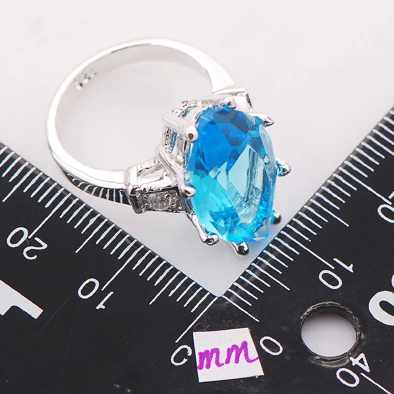 Aquamarin Women 925 Sterling Silver Ring F736 Size 6 7 8 9 10 | Украшения и аксессуары
