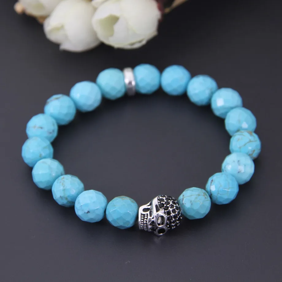 Бусины из синего камня Thomas Style 10 мм эластичный браслет с бусинами в виде черепа