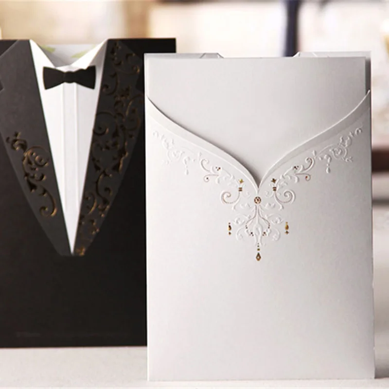 30pcs Black White Bride and Groom Elegant Vintage Laser Cut Wedding Invitation Cards Formal With Envelopes &amp Seals | Дом и сад